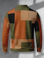 Color-Block Men'S Long Sleeve Polo Shirt, Lapel 3-Button Casual Top, Oil Painting Block Plaid Contrast Print, Spring Autumn Business Commute Golf Versatile Men'S Wear, Teenager Men'S Birthday Holiday Surprise Gift - Mixed Color G