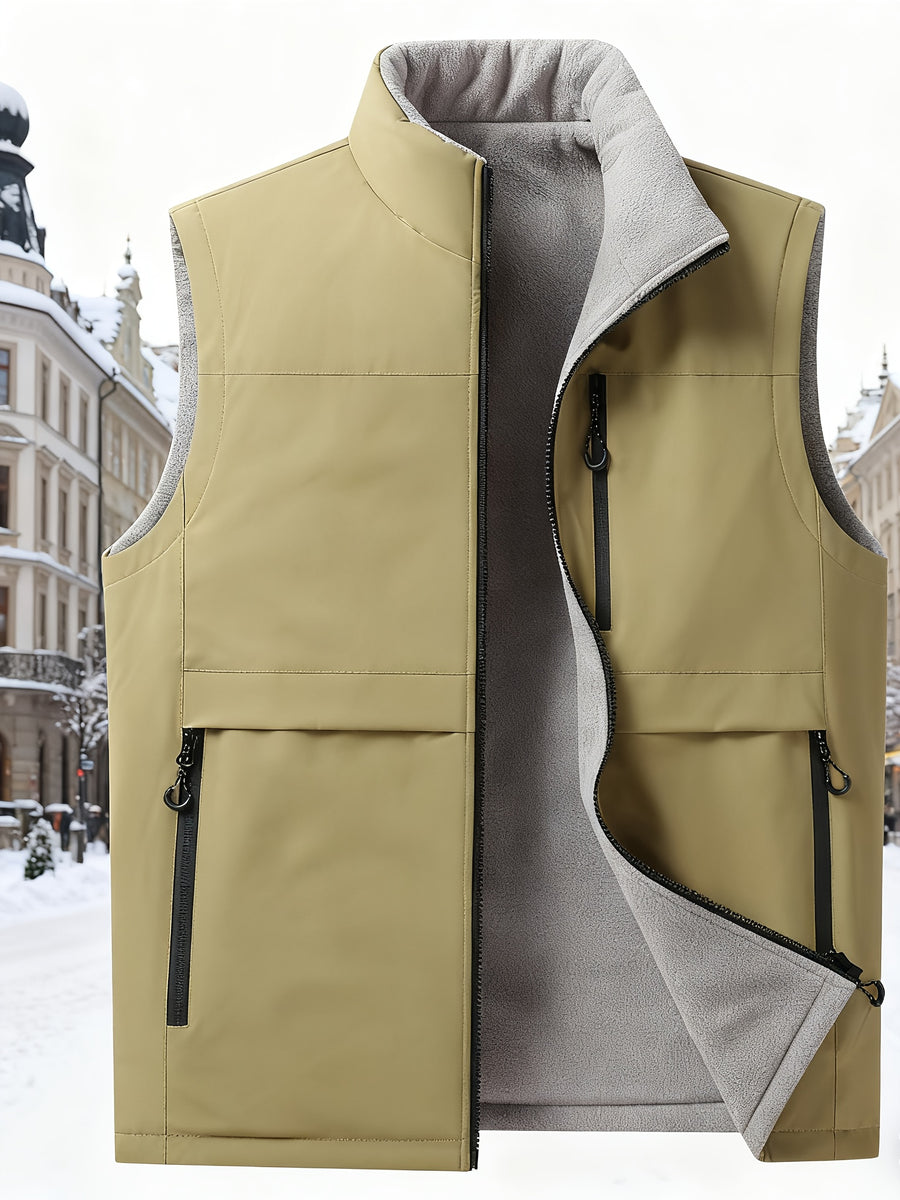 Directional Elegant New Autumn And Winter Fleece Vest, Warm And Cold-Resistant, Thick Coat That Can Be Worn on Both Sides, a Perfect Gift for Your Boyfriend During The Holidays - Khaki
