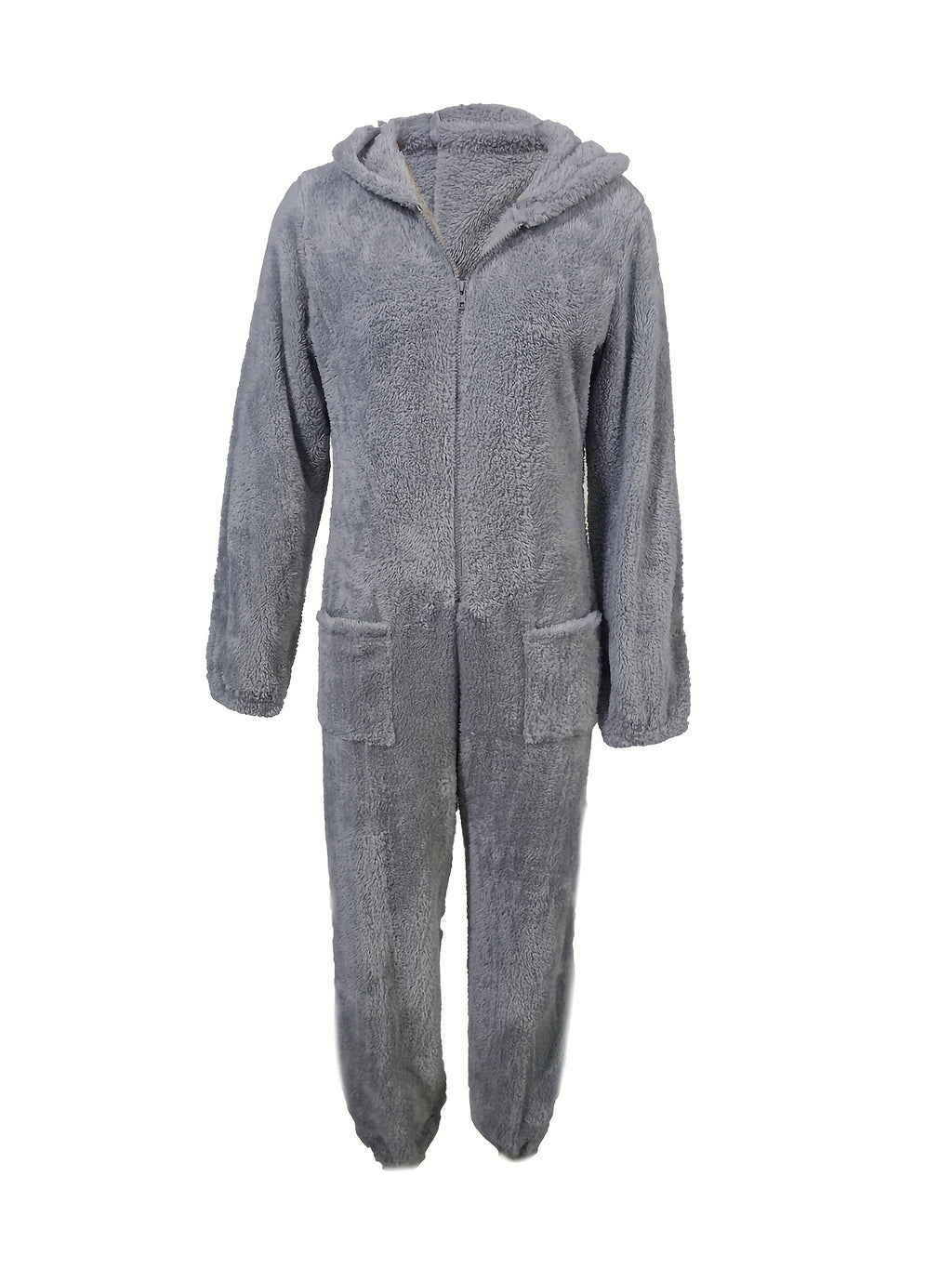 New Autumn/Winter Women's Solid Color Fashionable Warm Double-Sided Jumpsuit, Casual and Versatile Commuter Romper for Women - Grey