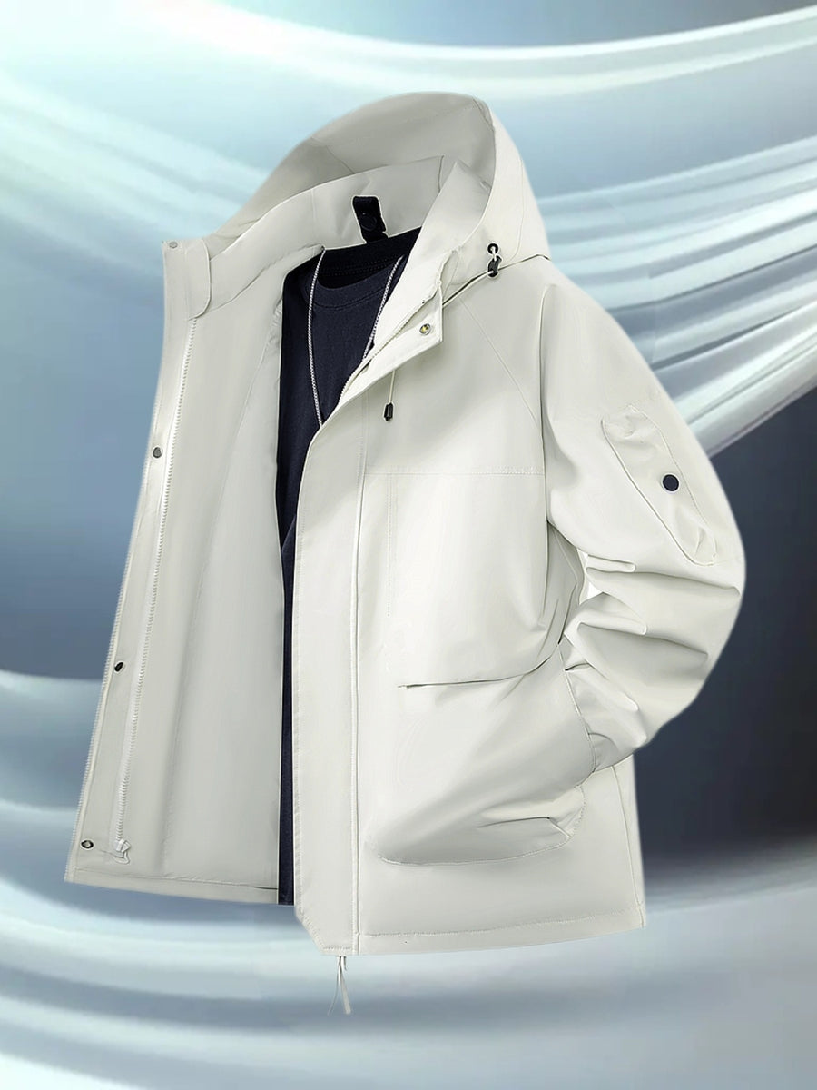 Pearson OBM Men's Hooded Zip-Up Loose Fit Long Sleeve Jacket with Pockets - New Men's Padded Coat Spring/Autumn Men's Jacket, Suitable for Hiking, Running, Casual Wear, Ideal Gift for Son, Husband, or Male Friend - Ivory White