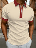 Men's Short Sleeve Zipper Polo Shirt Turn Collar T-Shirt Summer Casual Fashion Street Style Solid Color Splicing Contrast Design Breathable Comfortable Outdoor Sport Top - Mixed colors