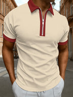 Men's Short Sleeve Zipper Polo Shirt Turn Collar T-Shirt Summer Casual Fashion Street Style Solid Color Splicing Contrast Design Breathable Comfortable Outdoor Sport Top - Mixed colors
