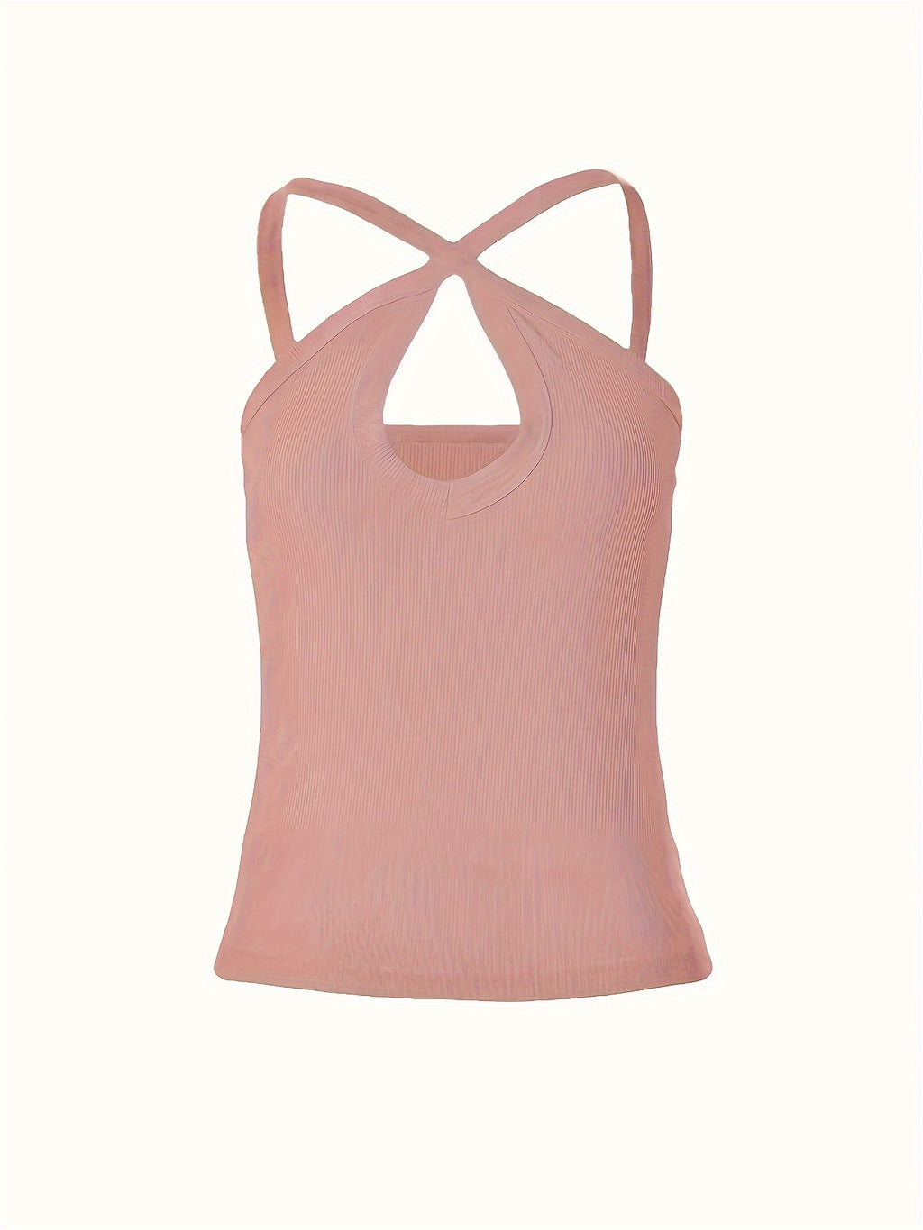 Women's Summer Solid Color Ribbed Fashion Sexy Heart Cut-Out Camisole - Pale Pinkish Gray