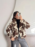 Spring and Autumn Women's Casual Jacket Workwear Outerwear Loose Fit Motorcycle Jacket - Dark Brown