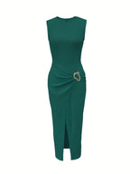 New Elegant Mix-and-Match Slit Sleeveless Dress - Green