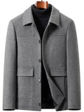 POPDOM Men's Wool Jacket, Autumn/winter Warm Windproof Thickened Design, with Decorative Flap Pockets on Both Sides, a Lapel Tweed Coat, Suitable for Business, Casual, and Party Occasions, a Very Mature and Steady Outerwear Piece - Grey