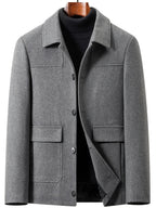 POPDOM Men's Wool Jacket, Autumn/winter Warm Windproof Thickened Design, with Decorative Flap Pockets on Both Sides, a Lapel Tweed Coat, Suitable for Business, Casual, and Party Occasions, a Very Mature and Steady Outerwear Piece - Grey