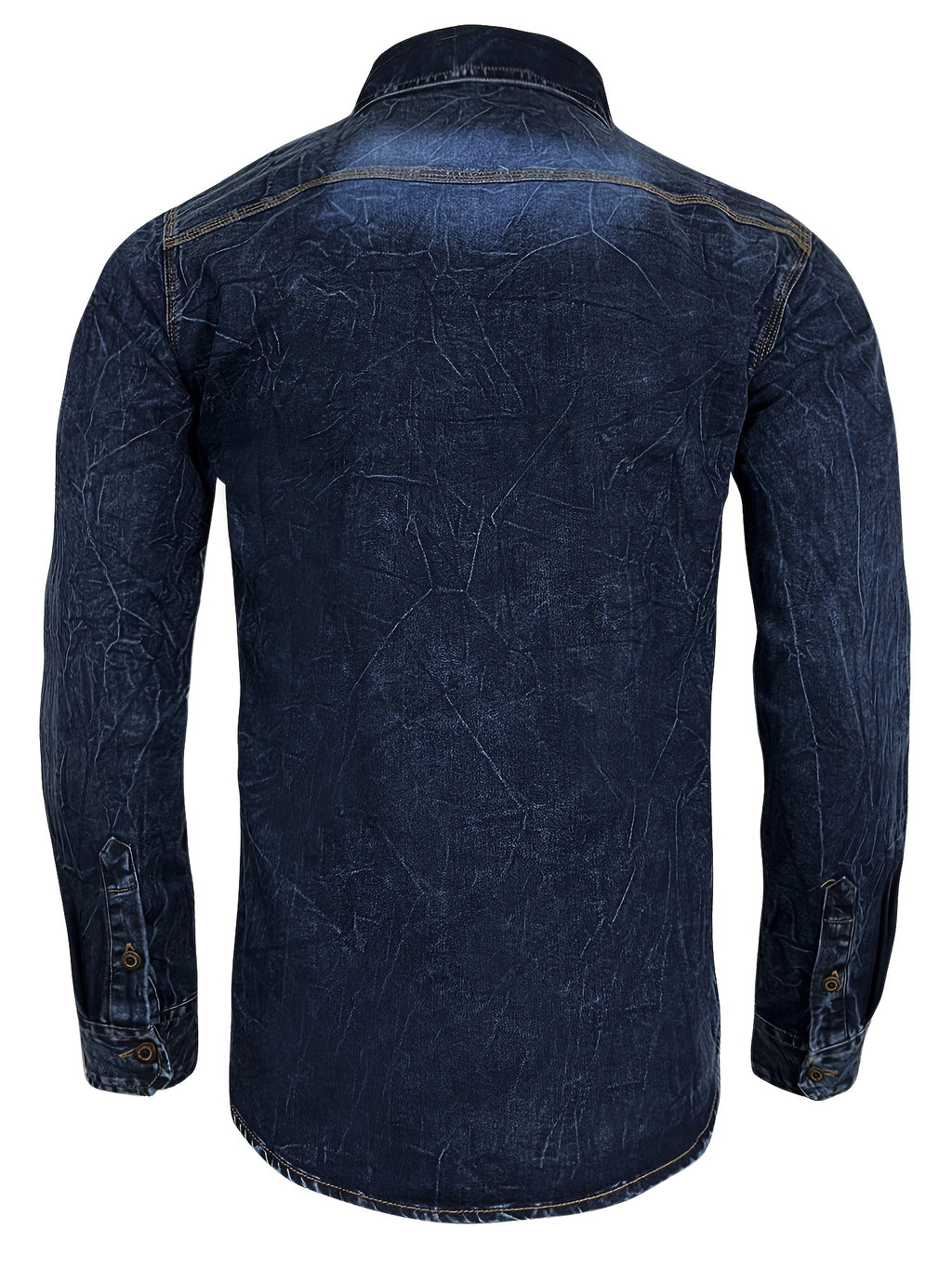 Men'S Vintage-Style Long-Sleeve Denim Shirt for Autumn, Featuring a Classic Single-Button Design And a Washed Look, Perfect for Layering with a Unique Retro Handcrafted End - Navy Color