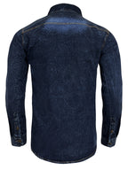 Men'S Vintage-Style Long-Sleeve Denim Shirt for Autumn, Featuring a Classic Single-Button Design And a Washed Look, Perfect for Layering with a Unique Retro Handcrafted End - Navy Color
