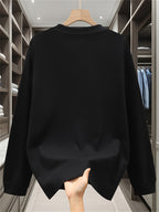 Spring and Autumn New Trendy Printed Long-Sleeve T-Shirt for Men, Heavy-Weight Cotton Casual Loose Breathable Outdoor Sports Top - Black