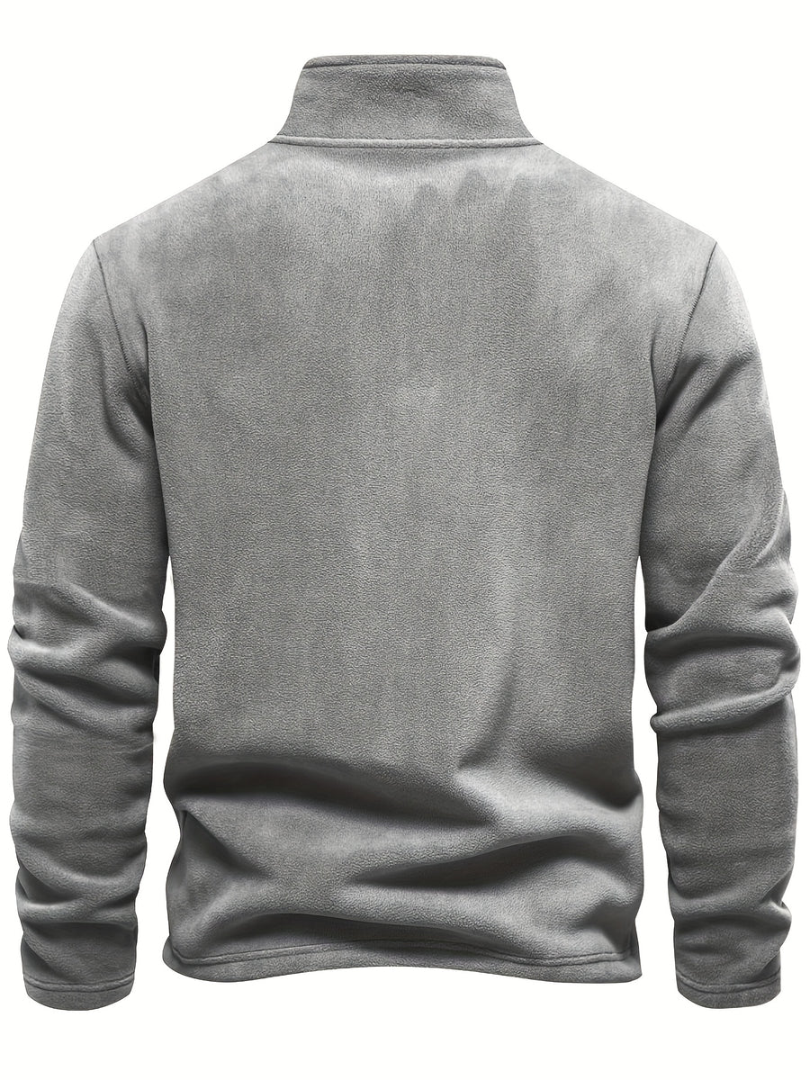 Autumn-Winter Plush Top Half-Zip Sweatshirt Trendy Warm Clothing - Grey