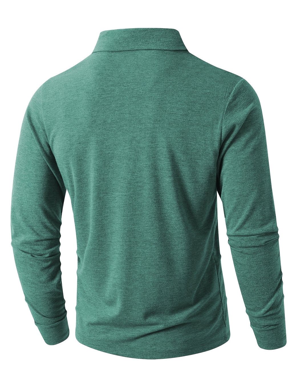 KJ-P029 Men's Long Sleeve Henley Shirt with Contrast Color Placket and Pocket Design, Stretchy, Comfortable, and Casual Polo for Daily Commuting Wear - Green