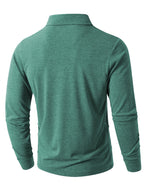 KJ-P029 Men's Long Sleeve Henley Shirt with Contrast Color Placket and Pocket Design, Stretchy, Comfortable, and Casual Polo for Daily Commuting Wear - Green