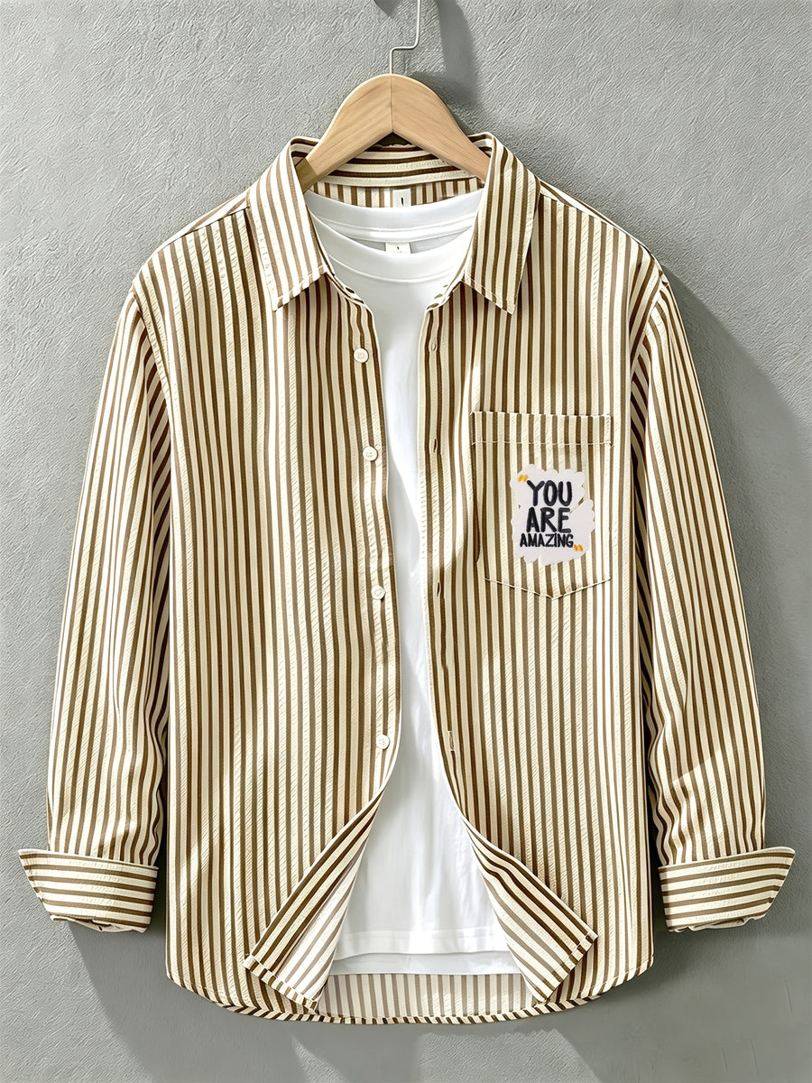 Spring/Autumn New Preppy Cool Fashion Niche Letter Print Long Sleeve Thin Relaxed Casual Shirt - Brown02Ver