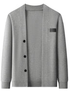Men's Minimalist Commuter-Style Knit Cardigan, Crafted from Fine, Soft, and Supple Knitted Fabric That Is Skin-friendly, Breathable, Wrinkle-resistant, and Pilling-resistant. The V-neck and Relaxed Fit Are Flattering on All Body Types - Light Grey