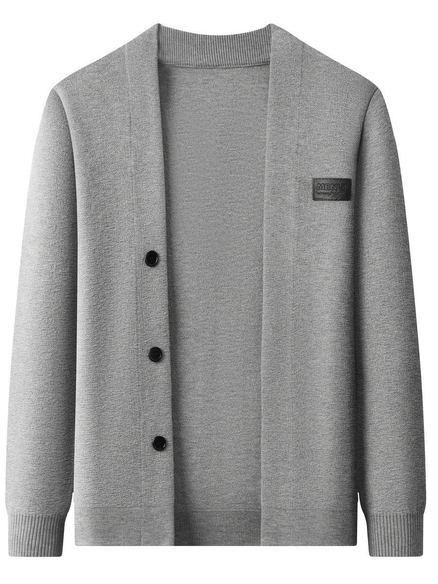 Men's Minimalist Commuter-Style Knit Cardigan, Crafted from Fine, Soft, and Supple Knitted Fabric That Is Skin-friendly, Breathable, Wrinkle-resistant, and Pilling-resistant. The V-neck and Relaxed Fit Are Flattering on All Body Types - Light Grey