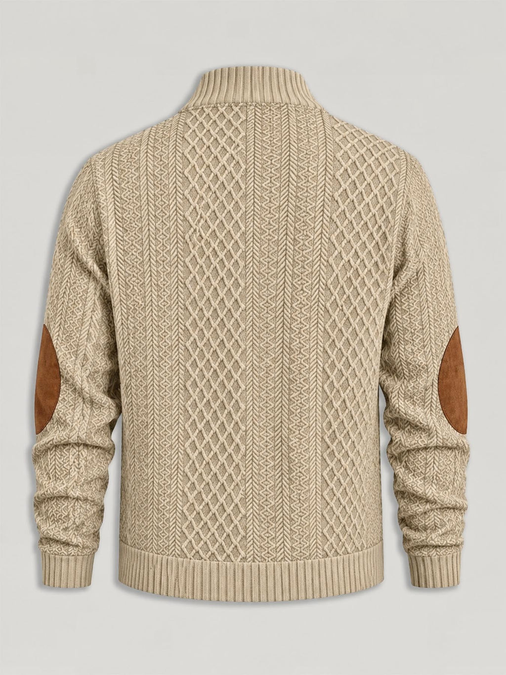 Men'S Henley Collar Knit Polo Sweater, Retro Checkered Jacquard Sweater, Patchwork Decor Long Sleeve Top, Casual Outdoor Wear - Khaki
