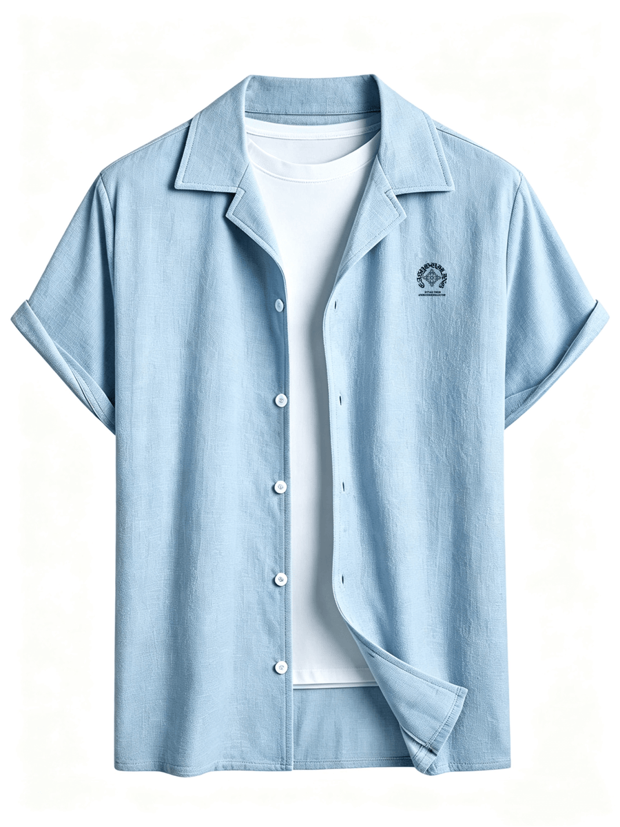 Men'S Summer Casual Short Sleeve Shirt, Outdoor Leisure Sports Print Lapel Comfortable Short Sleeve - Sky Blue