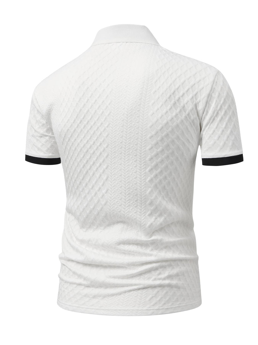Middle-Aged Men'S Standard Polo Collar Short Sleeve Shirt, SIM Pattern Black Button-Front, Random Diamond Weave Jacquard, Outdoor Casual Soft Stretch Short Sleeve - White