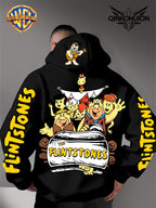 Warner Official Men's Hoodie, Stone Age Family Travel Happy Nostalgic Print Design, Machine Washable, Warm and Casual for Autumn and Winter Daily Drawstring Hoodie, Multi Functional Sports and Leisure Loose Fit - Black