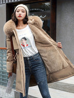 Winter New Mid-Length Fleece-Lined Vest Coat Trendy Women'S Coat Removable Collar - Khaki