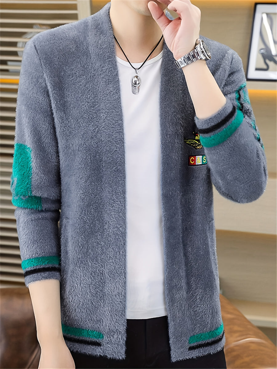 Yun Sui Nian OBM New Spring Men's Knitted Cardigan, Collarless Knit Sweater, Unique and Fashionable Style, Creates a Casual and Stylish Atmosphere, Men's Gift, Easter Gift - Grey