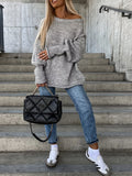 Women'S Fall Winter Casual Fashion Temperament Commute Versatile Easy Solid Color Large Round Neck Cross-Wear Sleeve Cuffed Design Loose Pullover Top - Grey