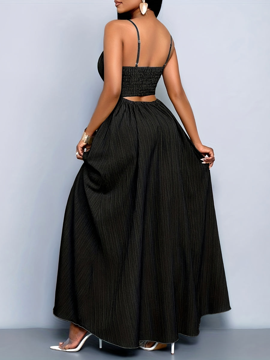 Women's Boho Summer Beach Backless Vacation Maxi DressFlowing Elegant Gown Tropical Dresses for WomenSuitable for Vacation - Black