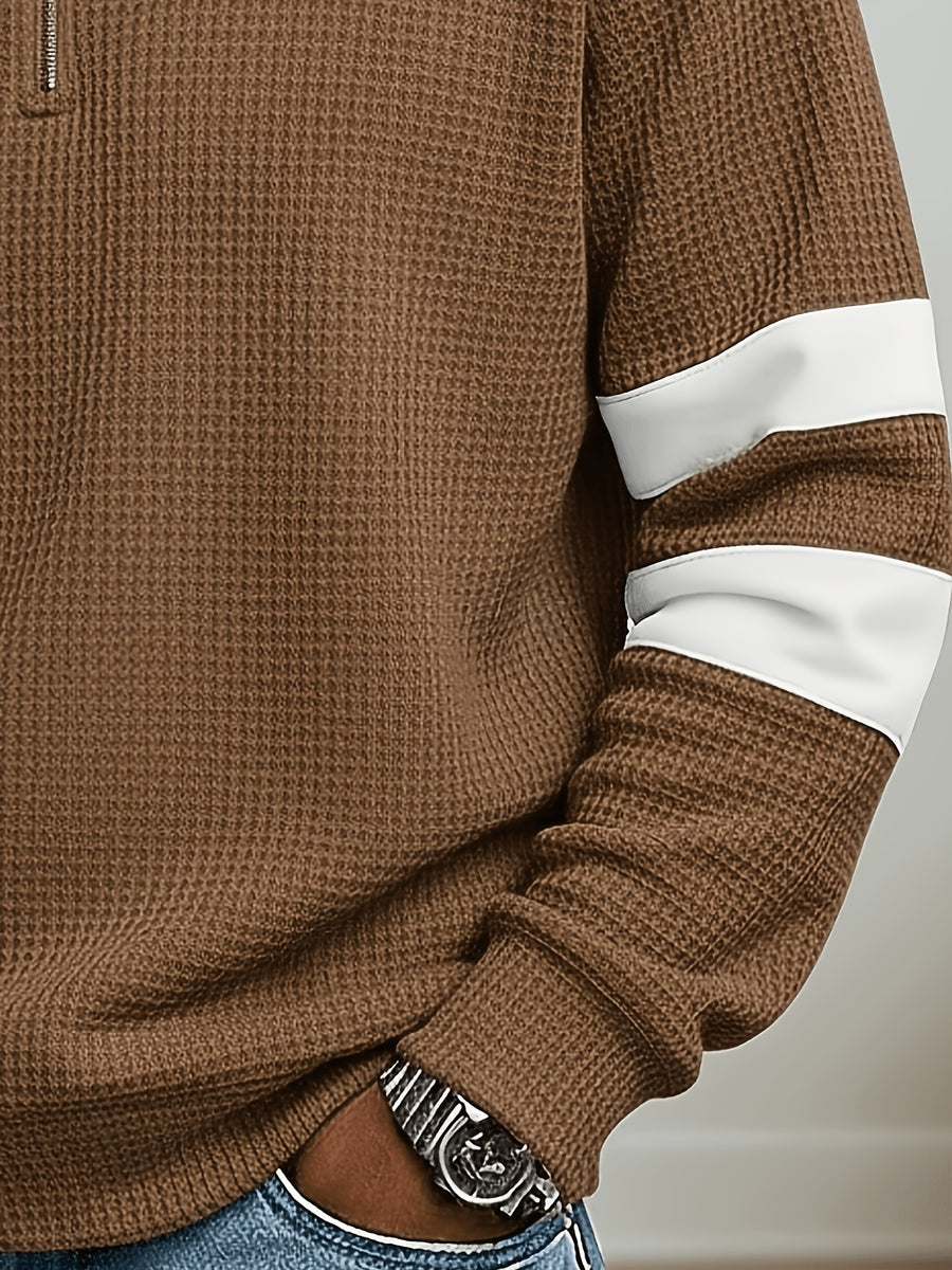 Men'S Henley Zip-Up Shirt - Khaki