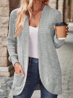 Women'S Pocket Cardigan Jacket - Light Grey