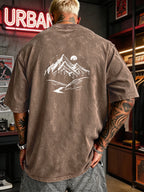 Men's Heavyweight T-Shirt Washed Distressed Fashion Print 2026 Summer New Urban High Street Hiphop Style Vintage Acid Wash Casual Gym Workout Top Pure Cotton Breathable Base Shirt - Brown
