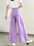 Stylish New Women's Fashion Elegant Straight-Leg Wide-Leg Pants Mid-High Stretch Colorful Cropped Jeans for Women 618609 - Light Purple