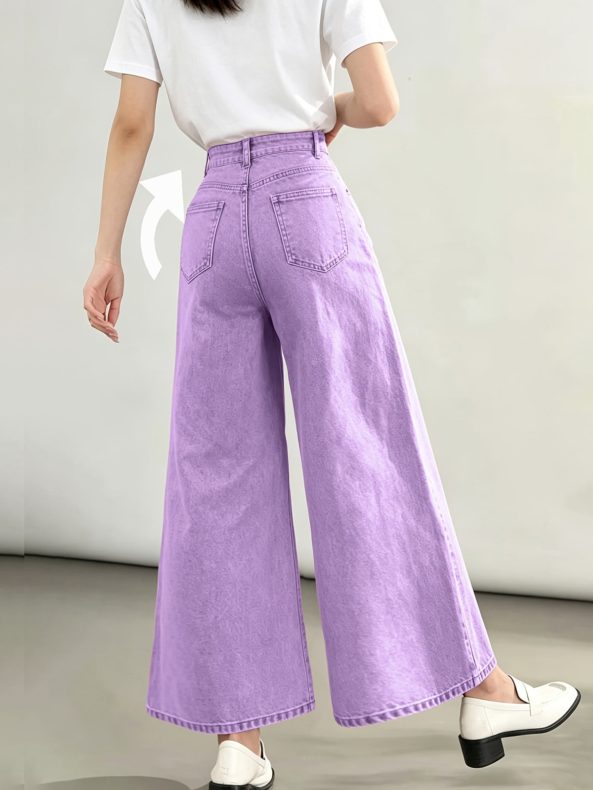 Stylish New Women's Fashion Elegant Straight-Leg Wide-Leg Pants Mid-High Stretch Colorful Cropped Jeans for Women 618609 - Light Purple
