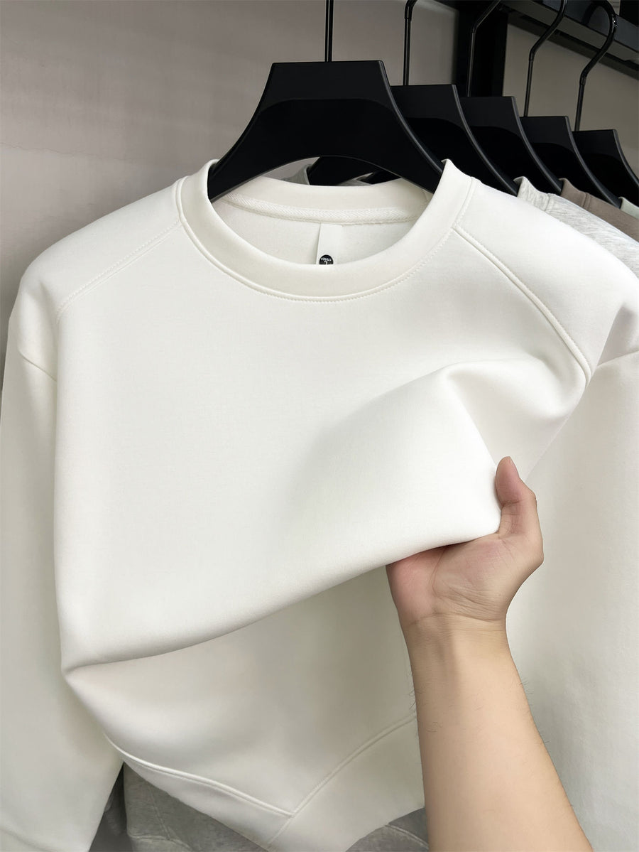 Men's Solid-colored Round-neck Sweatshirt - White