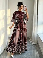 New Women's Fashion, Elegant Geometric Print Long Sleeve Short Dress, Suitable for Spring/Summer Commuting and Dating - Red