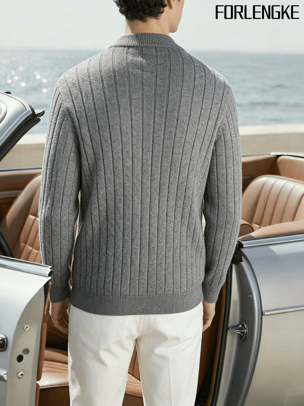 FORLENGKE Men'S Stand Collar Zip-Up Knit Jacket, Autumn And Winter Retro Cable Knit Sweater Cardigan, Comfortable Soft Long Sleeve Top, Everyday Commuting Casual Easy Versatile Knitwear in Multiple Colors - Grey