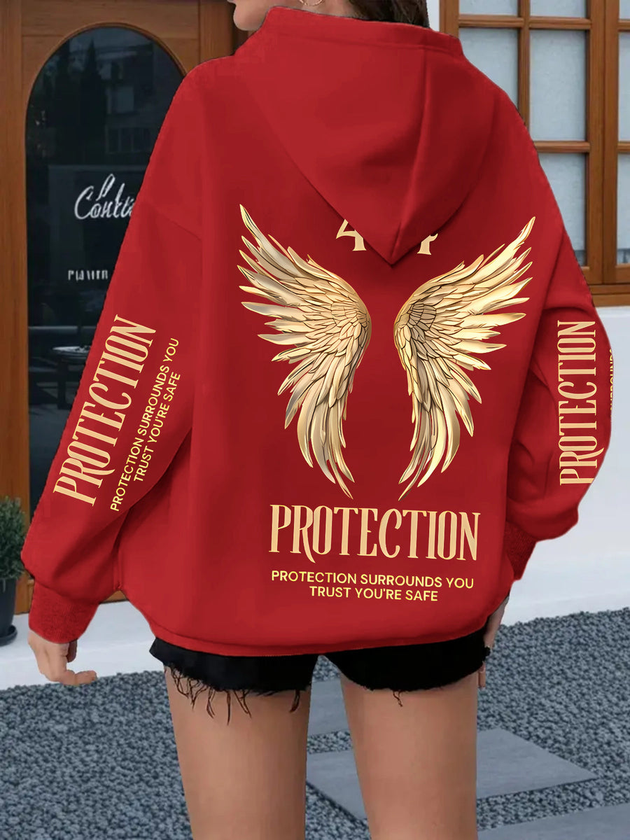 2026 Autumn/Winter New Sweatshirt (Hooded Sweatshirt Without Pockets, Women'S Style) with Animal Flowers, Letters And Other Elements Printed Fashionable And Trendy New Hooded Sweatshirt, Versatile Casual Long-Sleeved Sweatshirt - Red