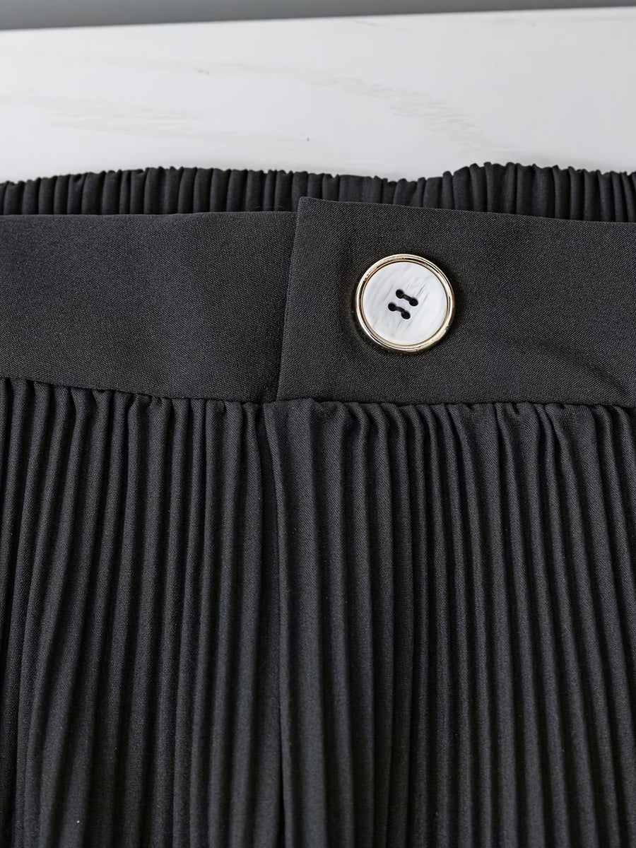 YTD Women's New Fashionable Versatile Pleated Solid Color Mini Skirt Shorts HF871 - Black