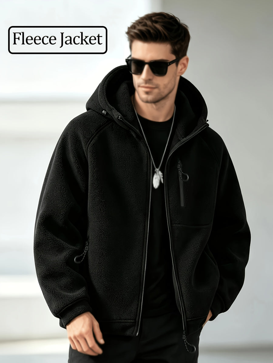 Men'S Jacket Unisex Fashion Street Coat, Suitable for Spring, Autumn, And Winter with Multiple Pockets And Fleece Lining. Pair with Faux Denim And Basic T-Shirt for Casual Look, Thick Winter Clothes for Men - Black
