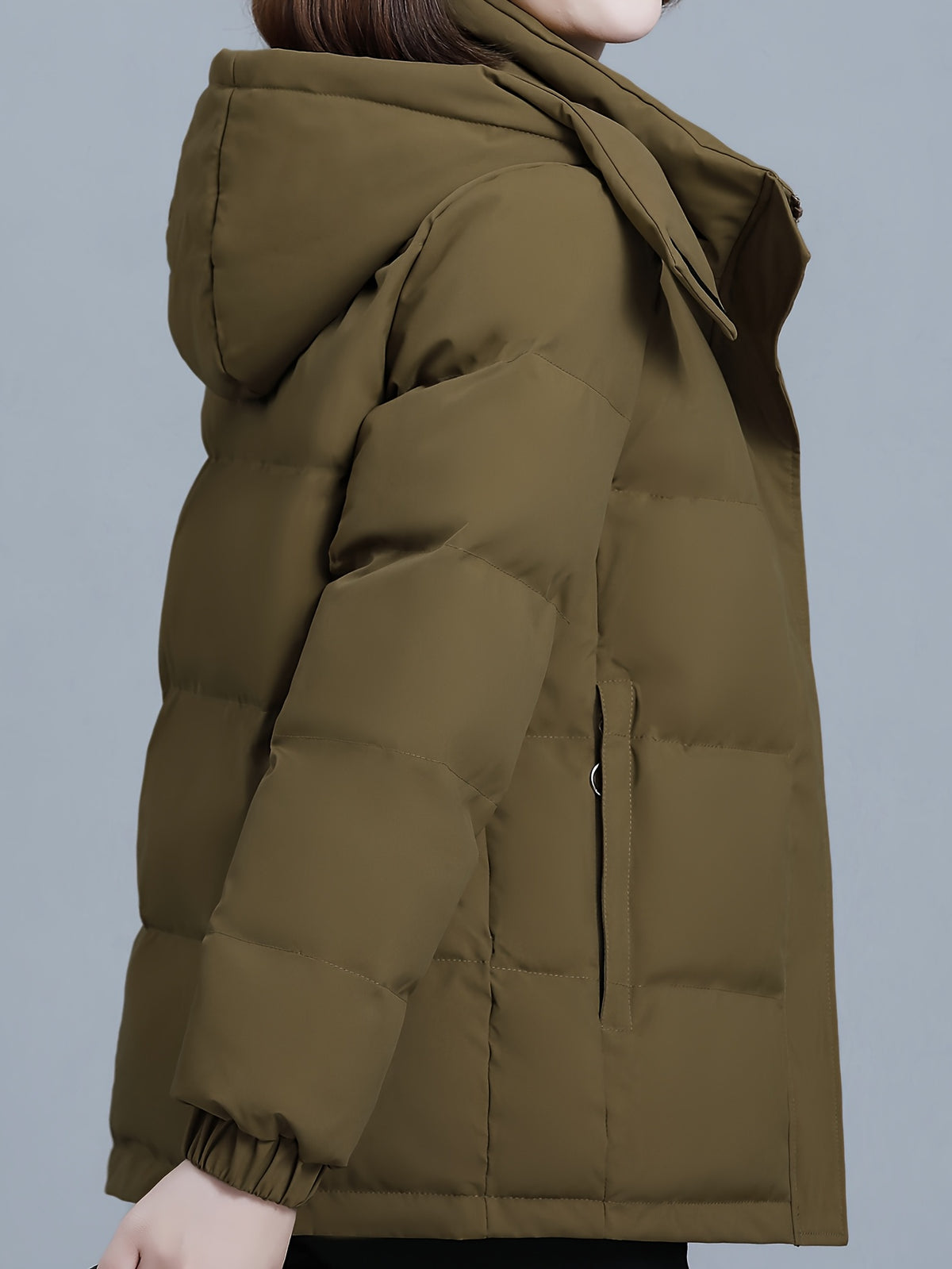 QMGA Women's Thickened Jacket Hooded Outdoor Coat with Detachable Hood & Large Pockets - Anti-Pilling Suitable for Camping,, Commuting, Winter Warm Outerwear, Zipper Closure, Elastic Cuffs, Straight Cut Jacket - Olive Green