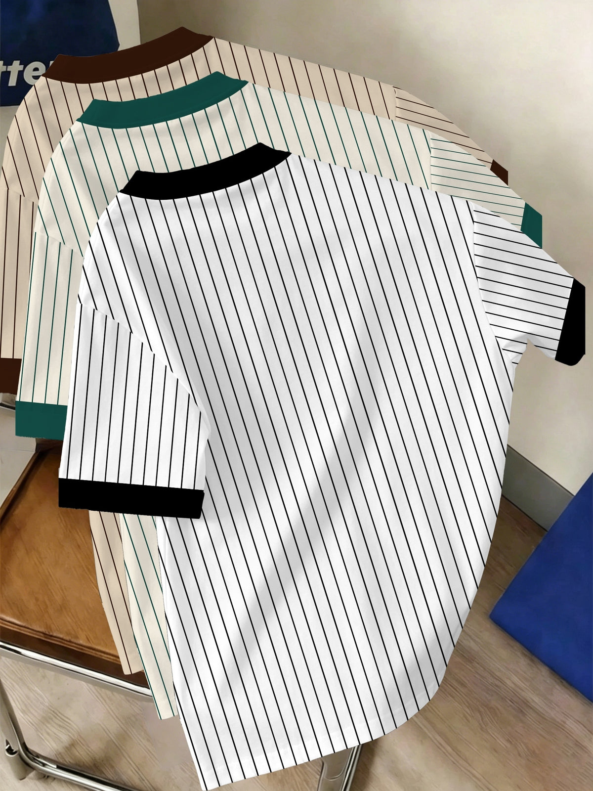 3pcs Men'S Casual Round Neck T-Shirts, Striped Pattern Design, Drapey Fashion Tops, All-Season Comfortable Wear, Breathable Regular Fit for Casual And Formal Outfits - Round Neck Casual Shirts, Comfortable Fit, Gift for Teens And Adults - Mixed colors