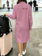 1pc Fashionable Long-Sleeve Shirt, Simple Design Showcasing Elegant Style, Printed New Y2K Style, Women's Temperamental Commuting and Vacation Wear, Casual Commuting Fashionable Versatile Long Shirt - Pink Color