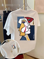 Front And Back Short Sleeve T-Shirt Cubism, Picasso Style Fashion Print Women'S Spring And Summer Trendy Printed T-Shirt, Fashionable And Trendy Item - White
