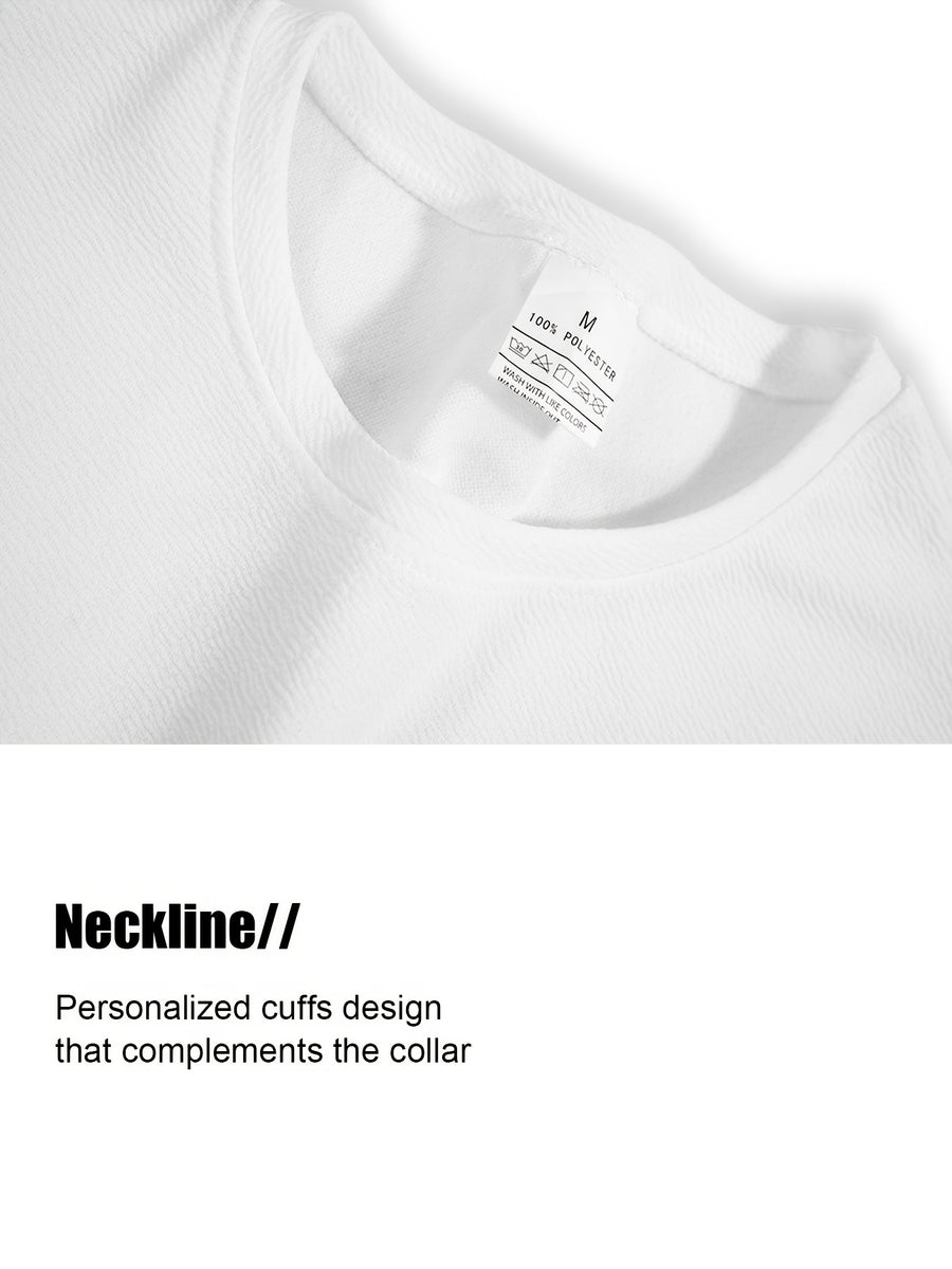 Men's Textured T-Shirt - Cool Summer Short Sleeve Top for Beach Vacation Travel, Fashionable Versatile Round Neck Tee, Soft Comfortable Breathable Quick-Dry Sport Casual Streetwear, Wrinkled Texture T-Shirt for Easy Natural Relaxed Style, Ideal as a - White