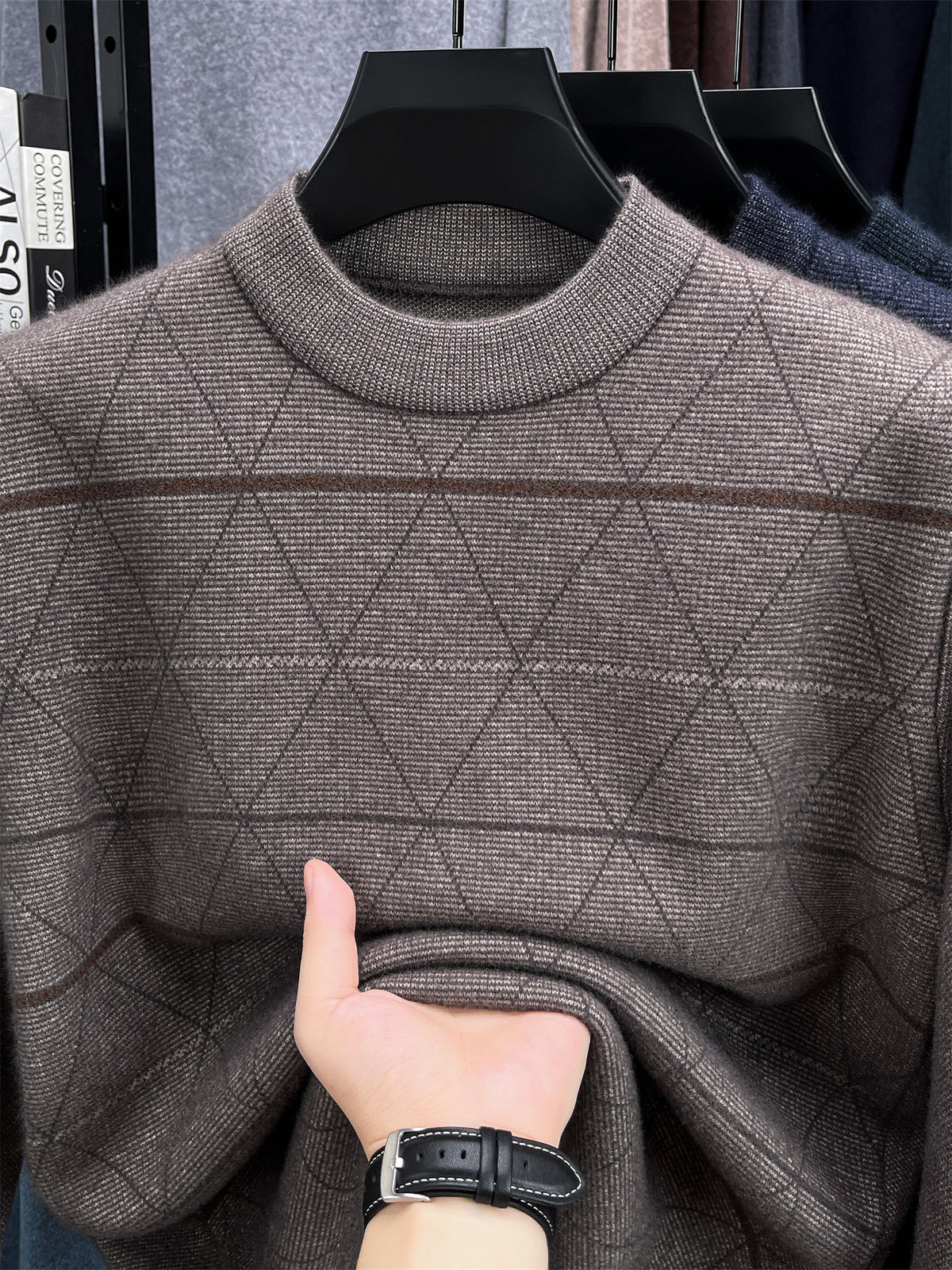 Autumn Winter Knit 3D Solid Round Neck Sweater, Basic Knit Pullover Top, Men'S Fashion Long Sleeve Sweater, Size All - Camel