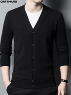 Men's Knit Cardigan, Warm Casual Long Sleeve Top for Fall and Winter - Black
