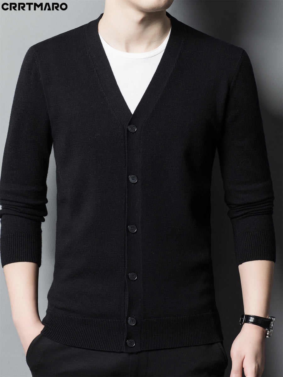 Men's Knit Cardigan, Warm Casual Long Sleeve Top for Fall and Winter - Black
