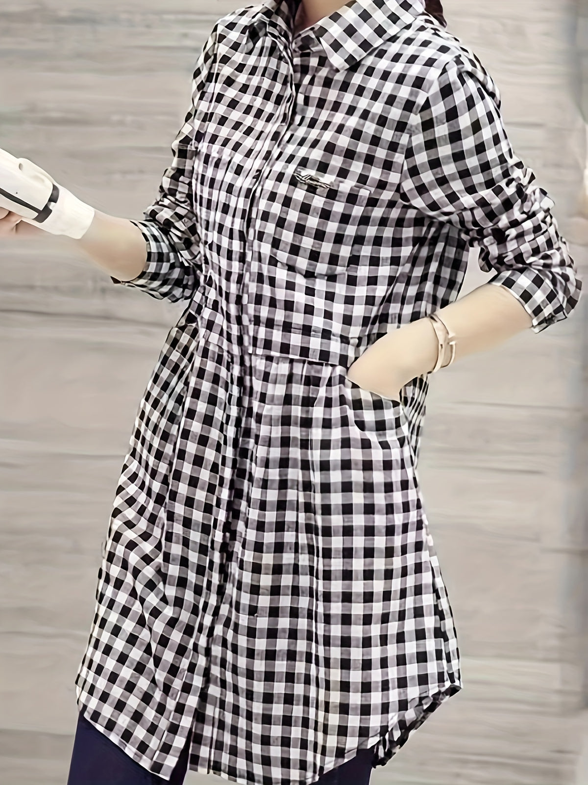 New Black And White Checkered Shirt Women'S Spring Summer Autumn Style - Black