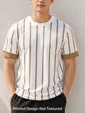 Men'S White Vertical Stripe T-Shirt with Brown Line Print - Lightweight Breathable Crew Neck Short Sleeve, Suitable for Gym & Casual Wear, Machine Washable Summer Street Style Top, Athletic Regular Fit for Outdoor Activities - White