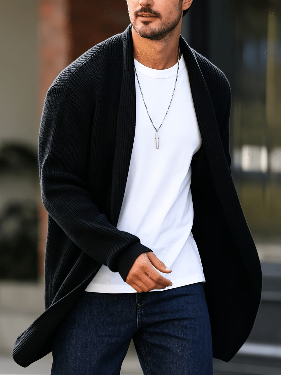 JANE DRESSINGLOG Men's Autumn/Winter Casual Knit Cardigan, Simple and Stylish, Suitable for Daily Wear - Black